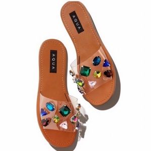 Aqua Trinket Embellished Slide Sandals